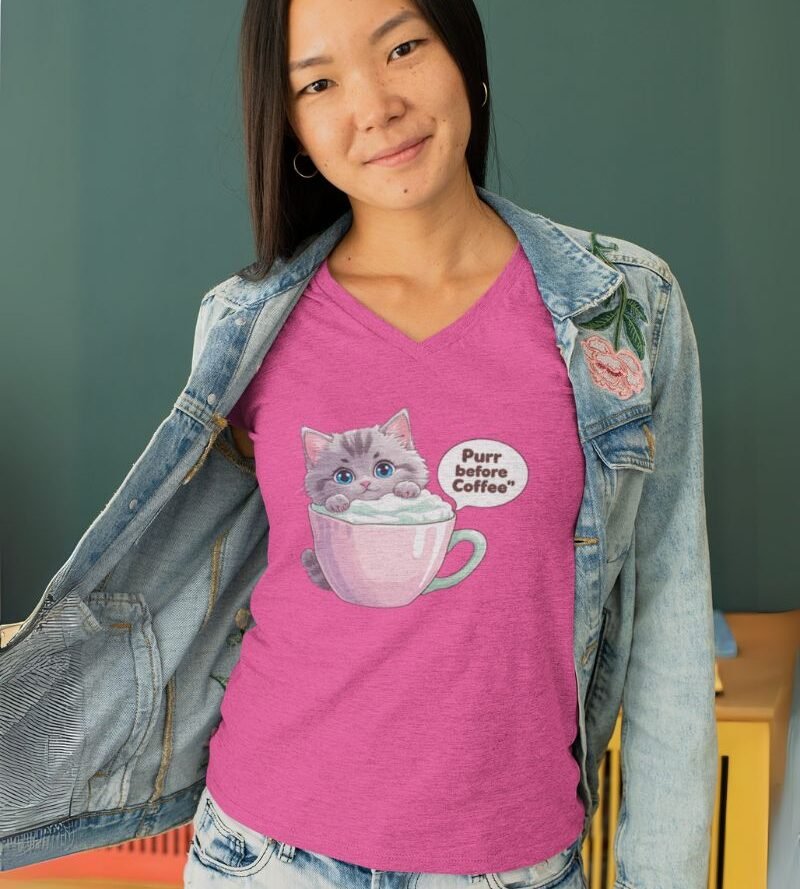 V neck - Berry - Purr before coffee Purr Before Coffee