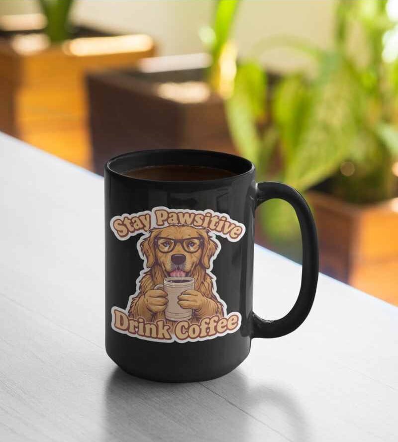 stay pawsitive - 15oz- black Stay Pawsitive, Drink Coffee